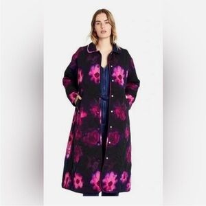 Rachel Comey Black Coat with Pink and Purple Floral Design